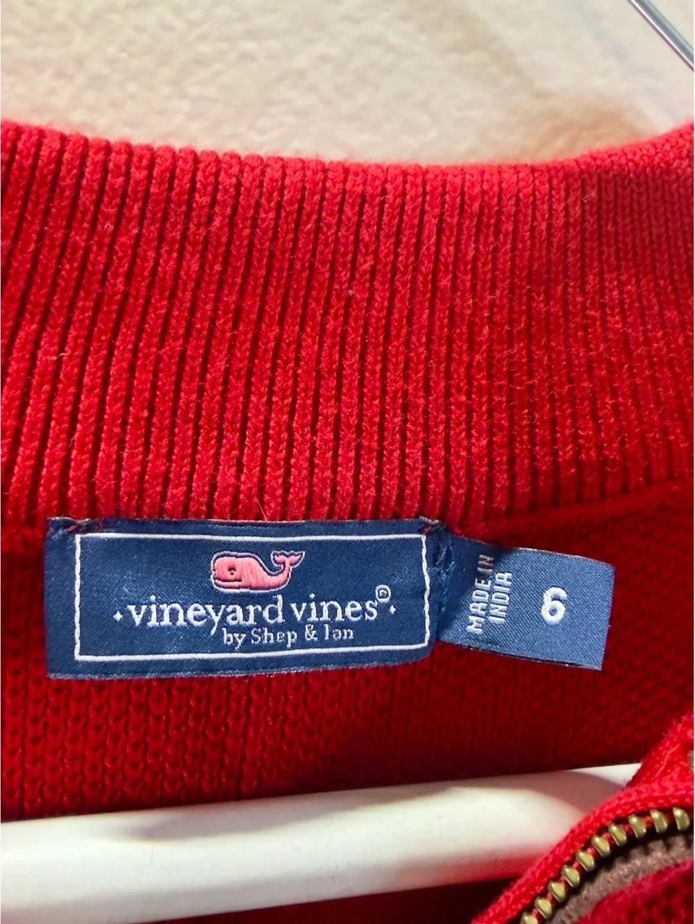 Boys Red Vineyard Vines quarter zip sweater  size 6. Holiday ready!
